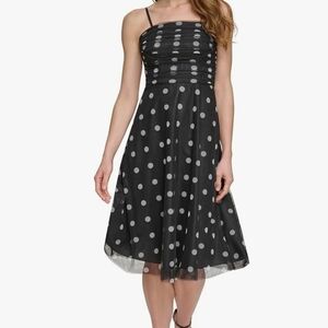Eliza J Black and White Polka Dot Midi Dress